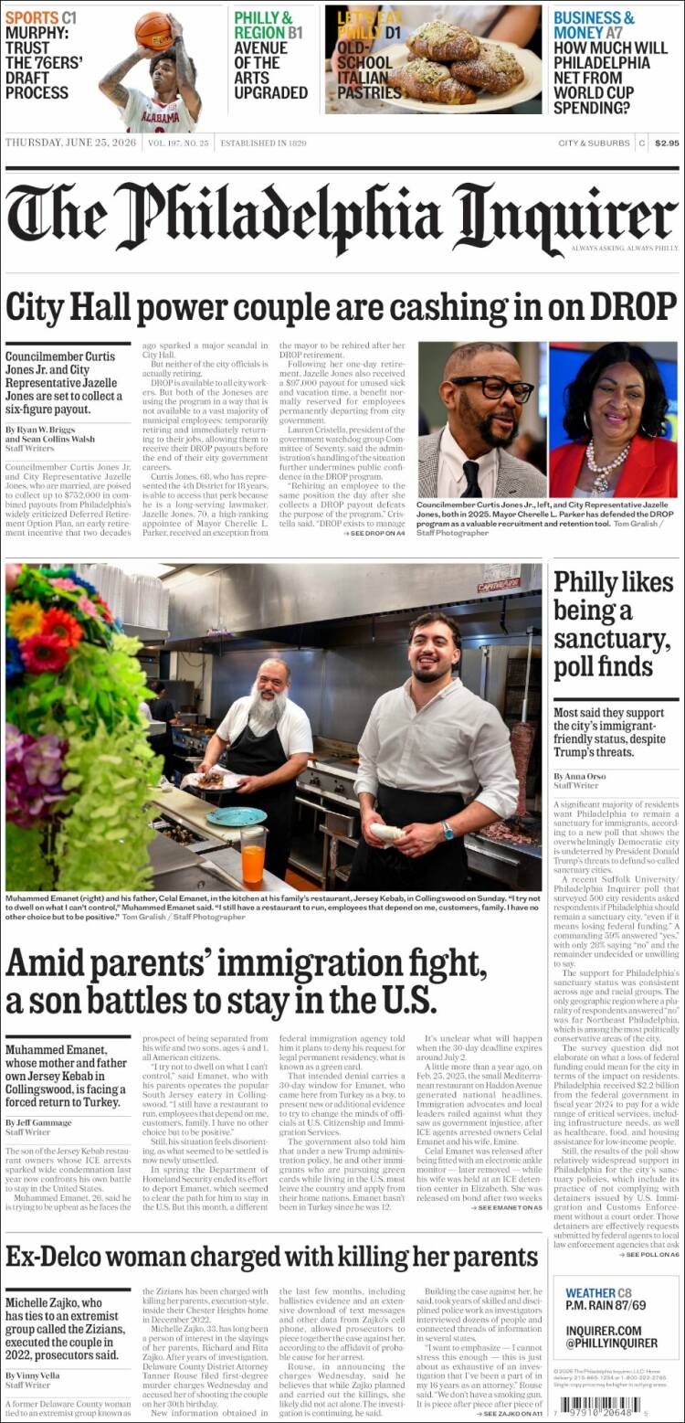 Portada de Philadelphia Inquirer (USA)