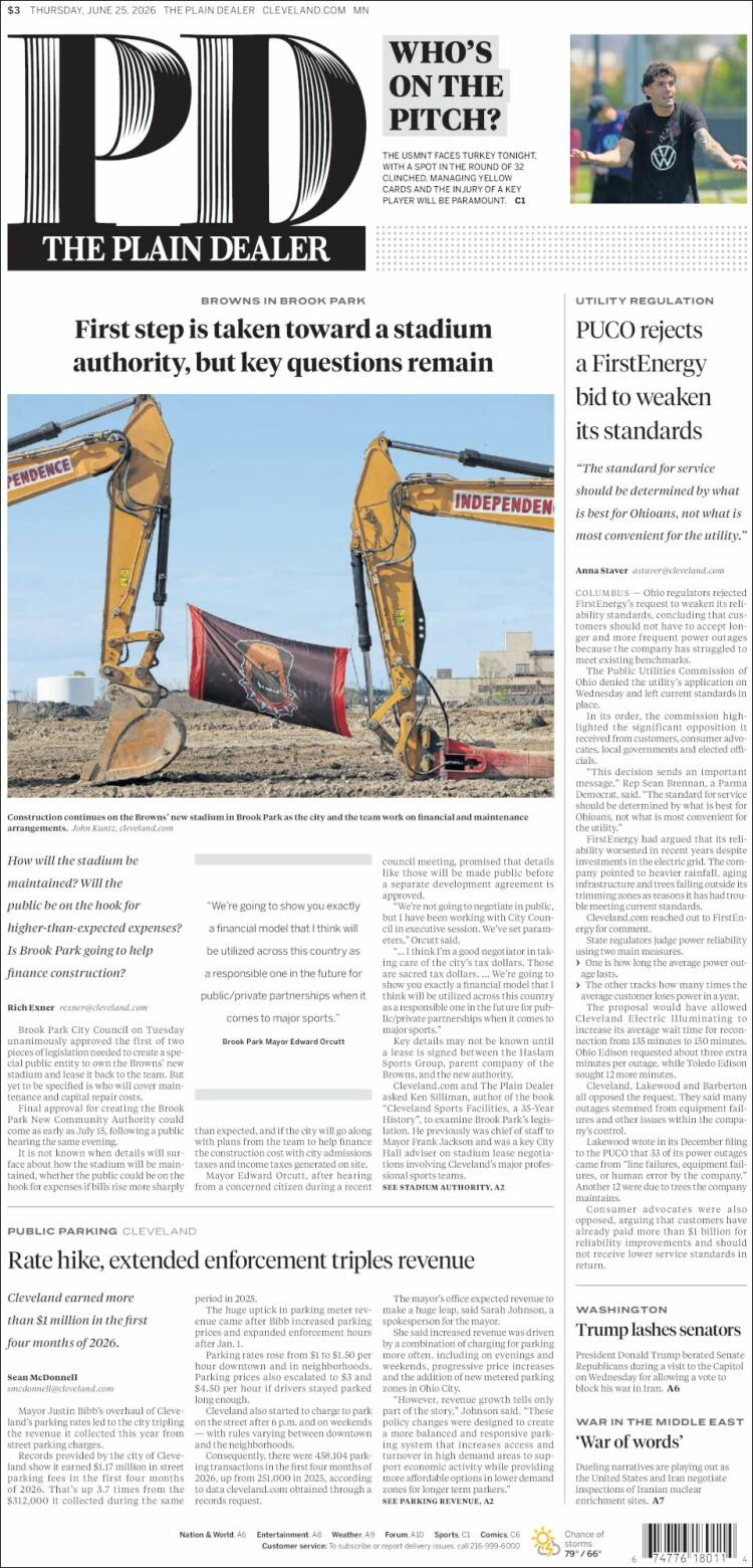 Portada de The Plain Dealer (USA)