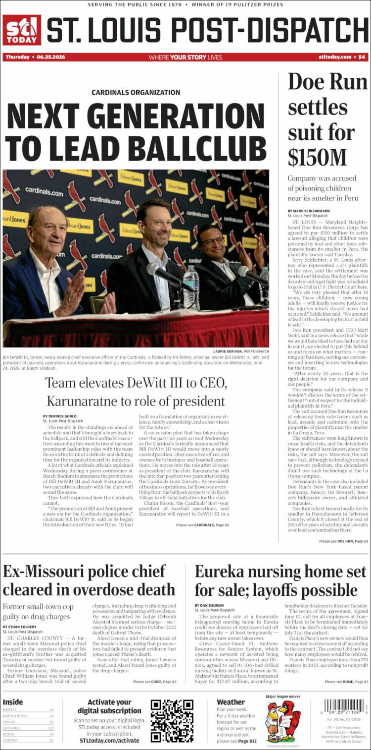 Portada de St. Louis Post-Dispatch (USA)