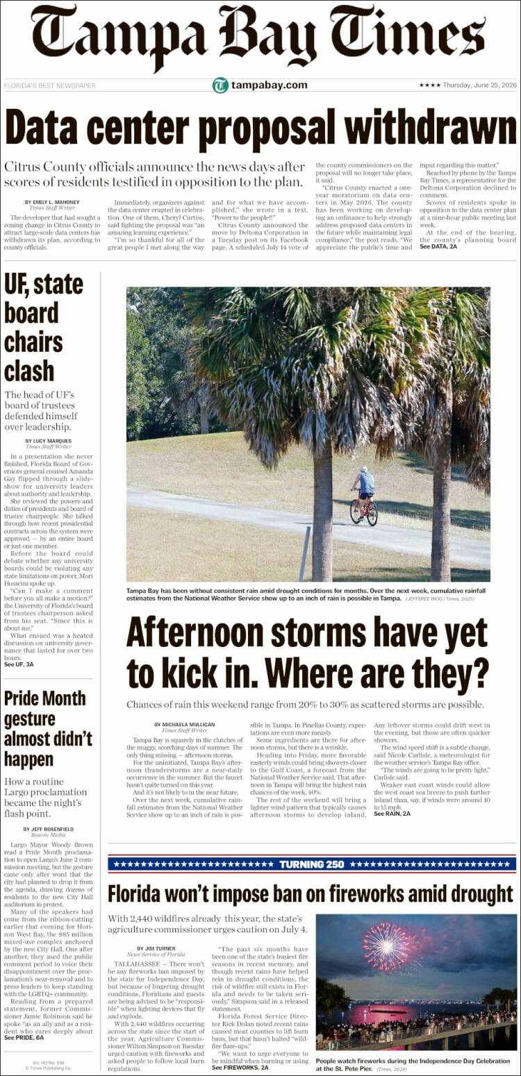 Portada de Tampa Bay Times (USA)