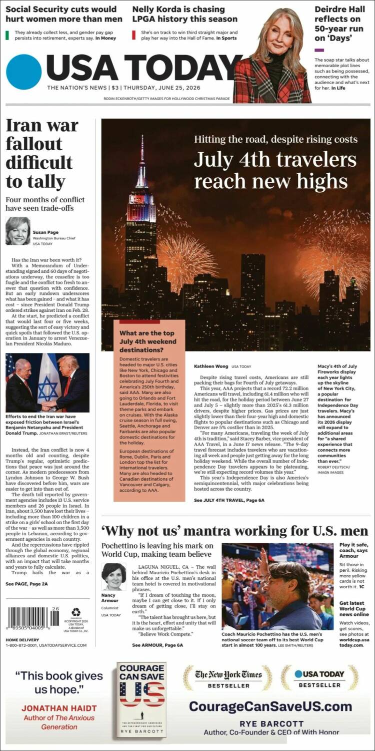Portada de USA Today (USA)