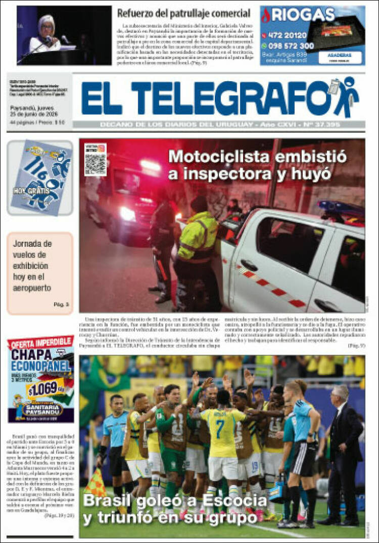 Portada de El Telégrafo (Uruguay)