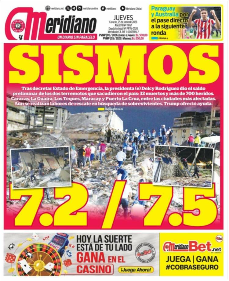 Portada de Meridiano (Venezuela)