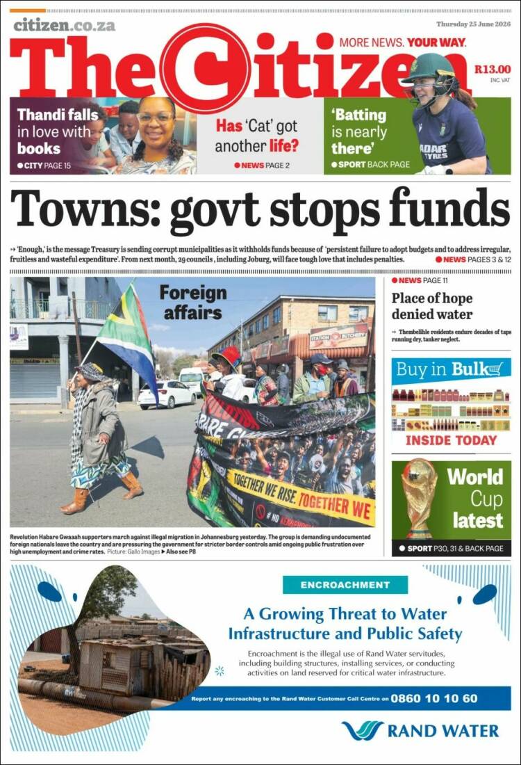 Portada de The Citizen (Sud&aacute;frica)