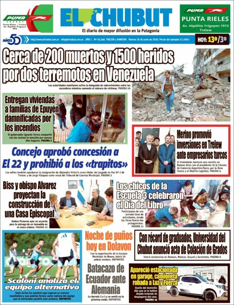 Portada de El Chubut (Argentina)