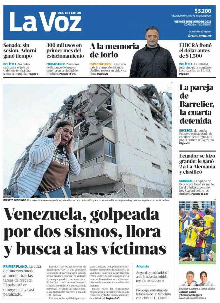 Portada de La Voz del Interior (Argentina)