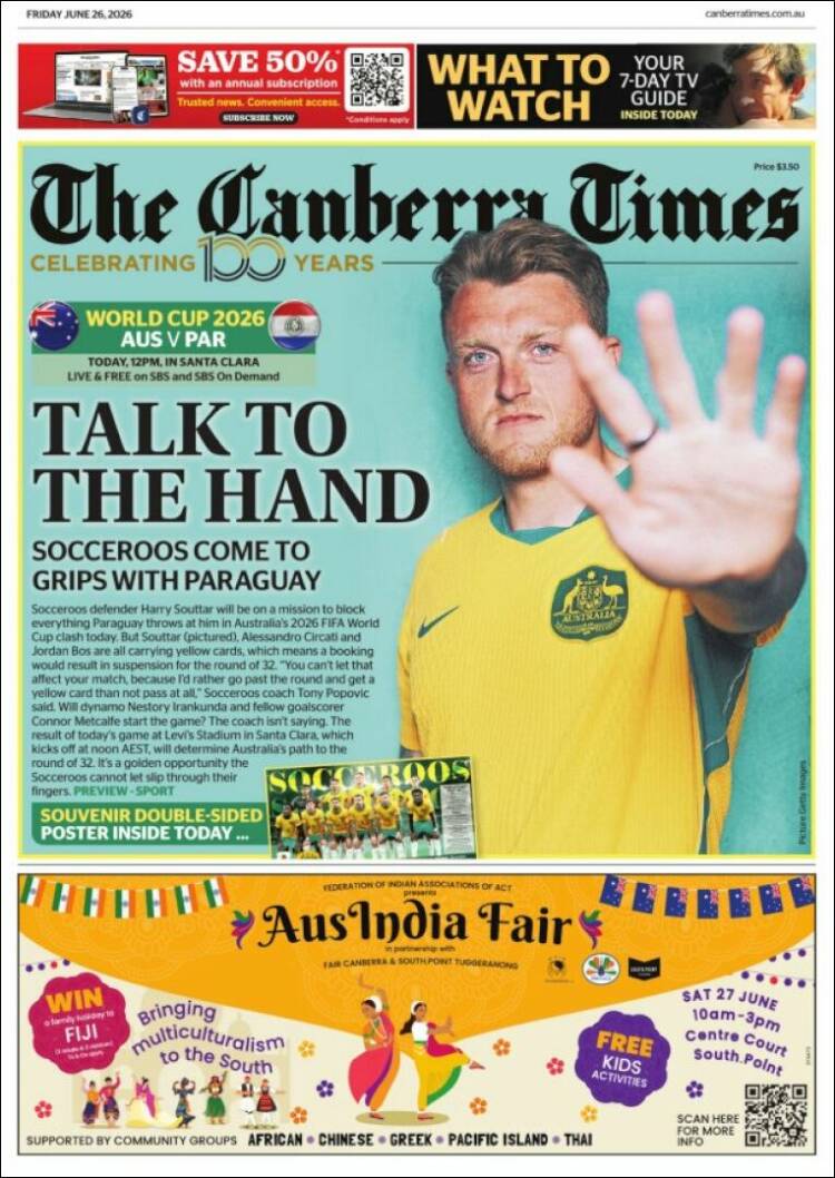 Portada de The Canberra Times (Australia)