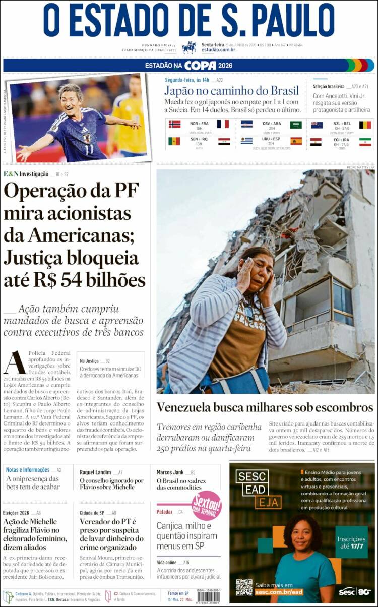 Portada de O Estado de São Paulo (Brasil)