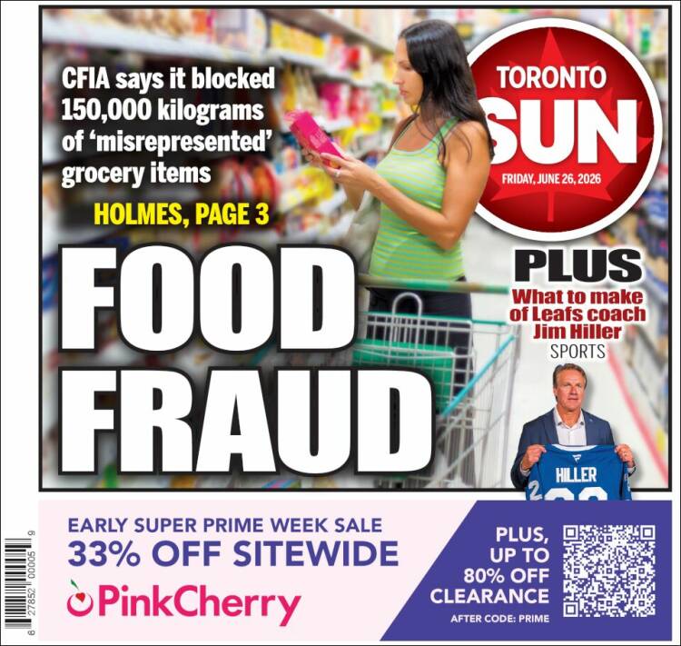 Portada de The Toronto Sun (Canad&aacute;)