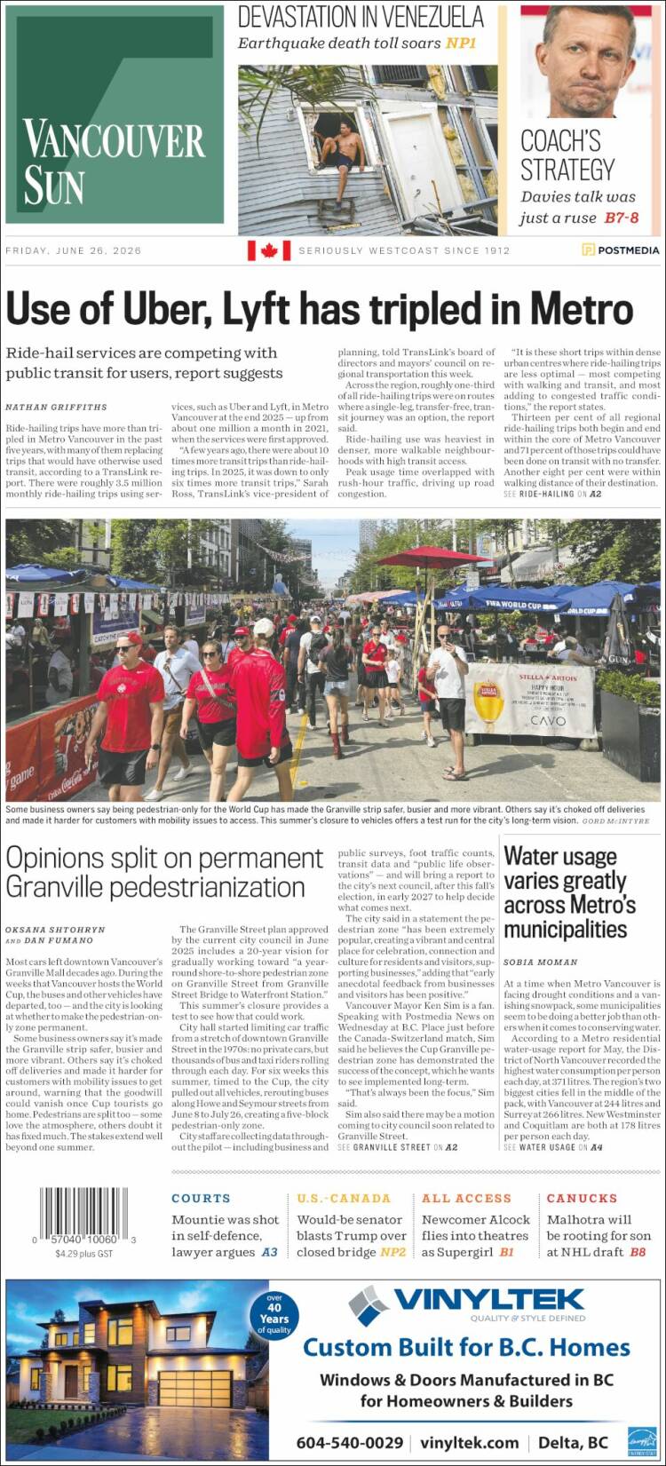Portada de The Vancouver Sun (Canad&aacute;)