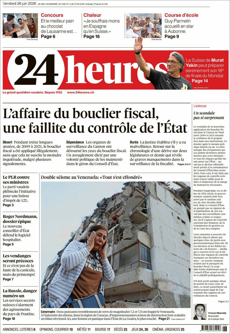 Portada de 24 Heures (Suiza)
