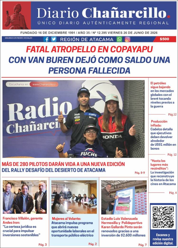 Portada de Diario Chañarcillo (Chile)