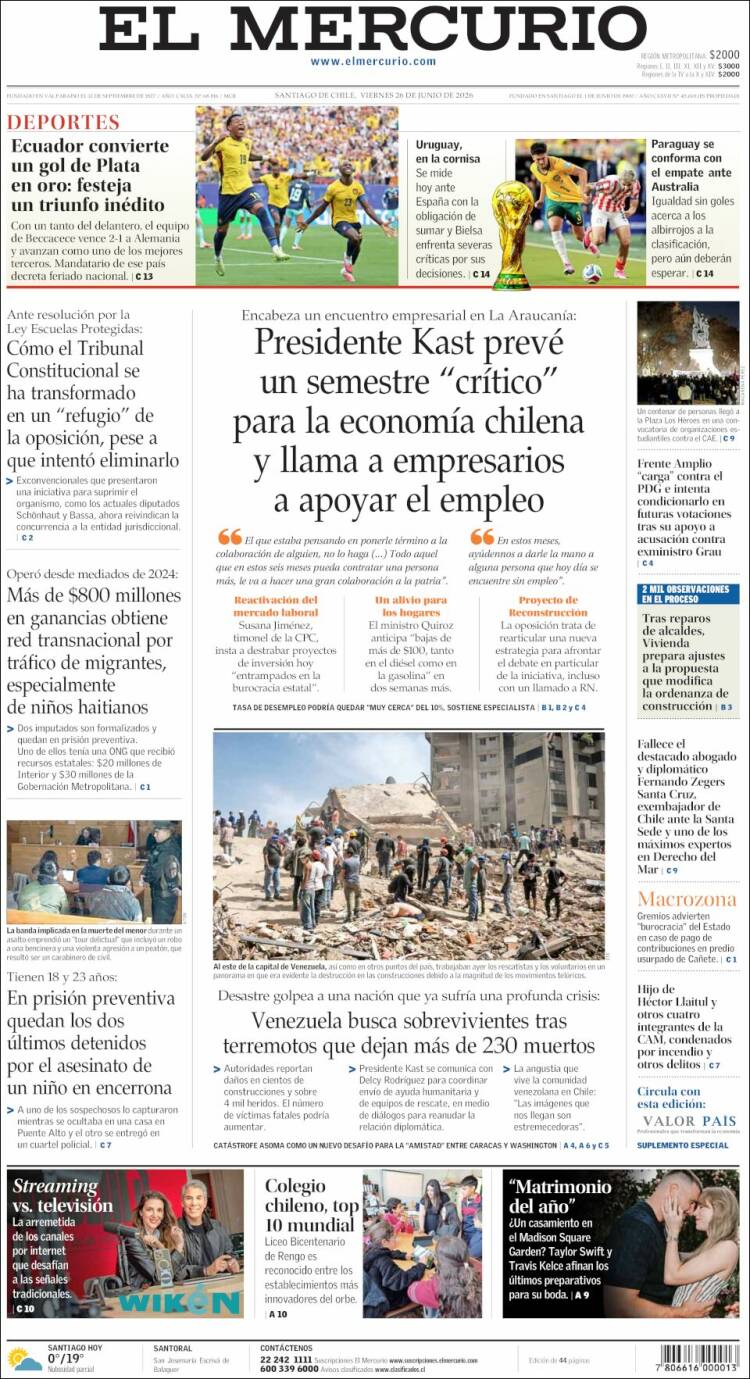 Portada de El Mercurio (Chile)