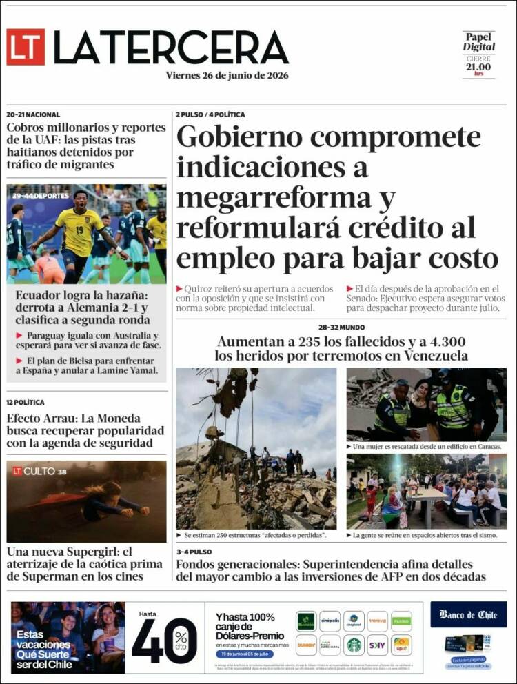 Portada de La Tercera (Chile)