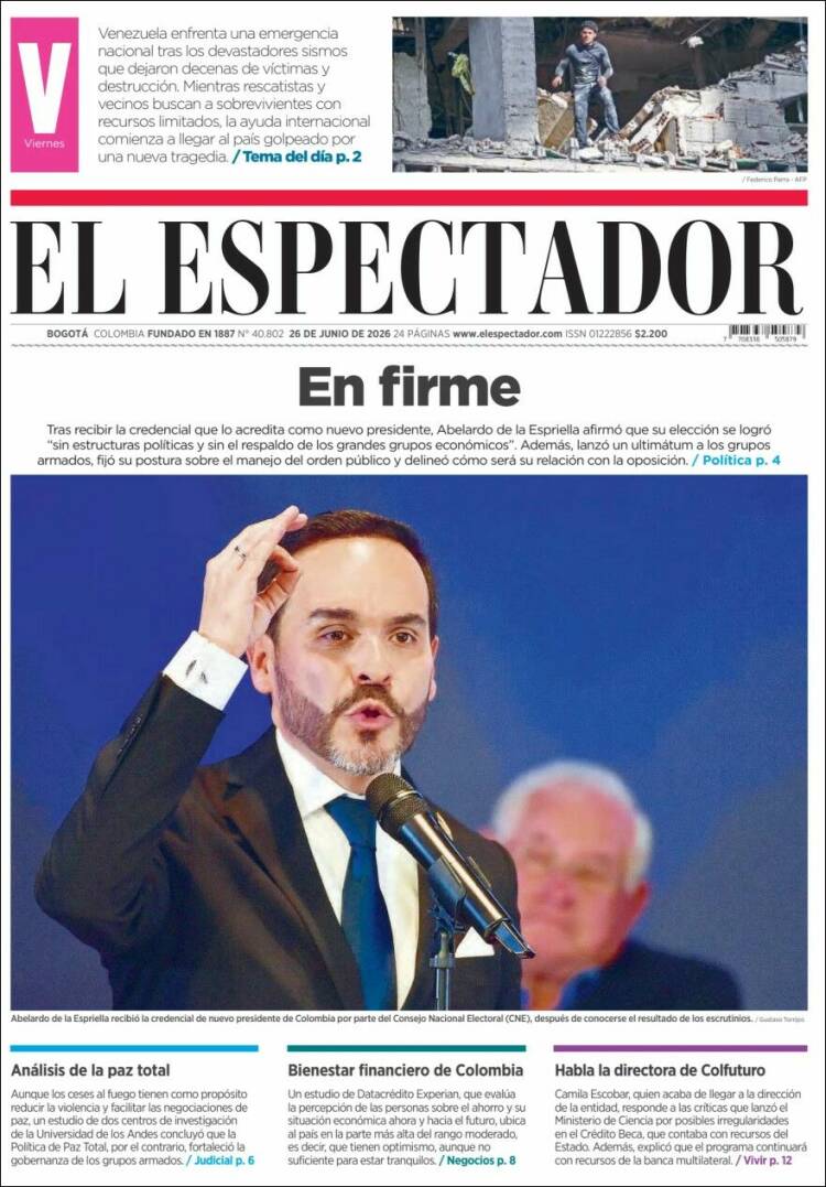 Portada de El Espectador (Colombia)