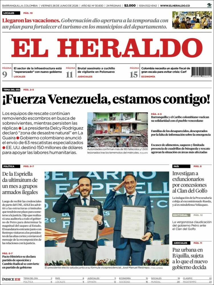 Portada de El Heraldo (Colombia)
