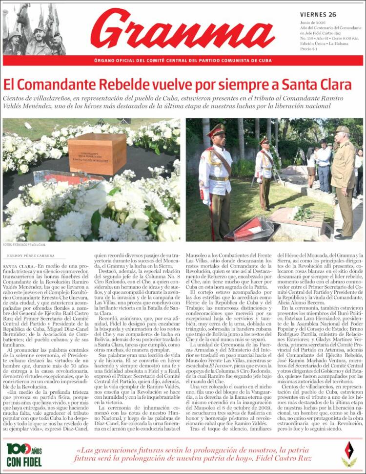 Portada de Granma (Cuba)