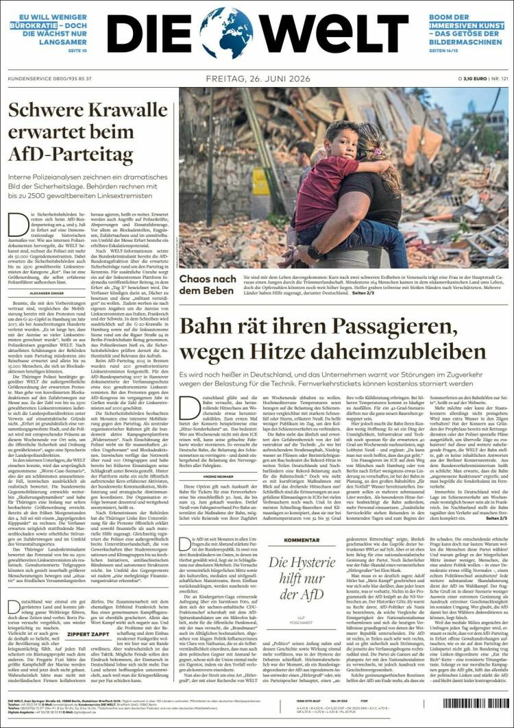 Portada de Die Welt (Alemania)