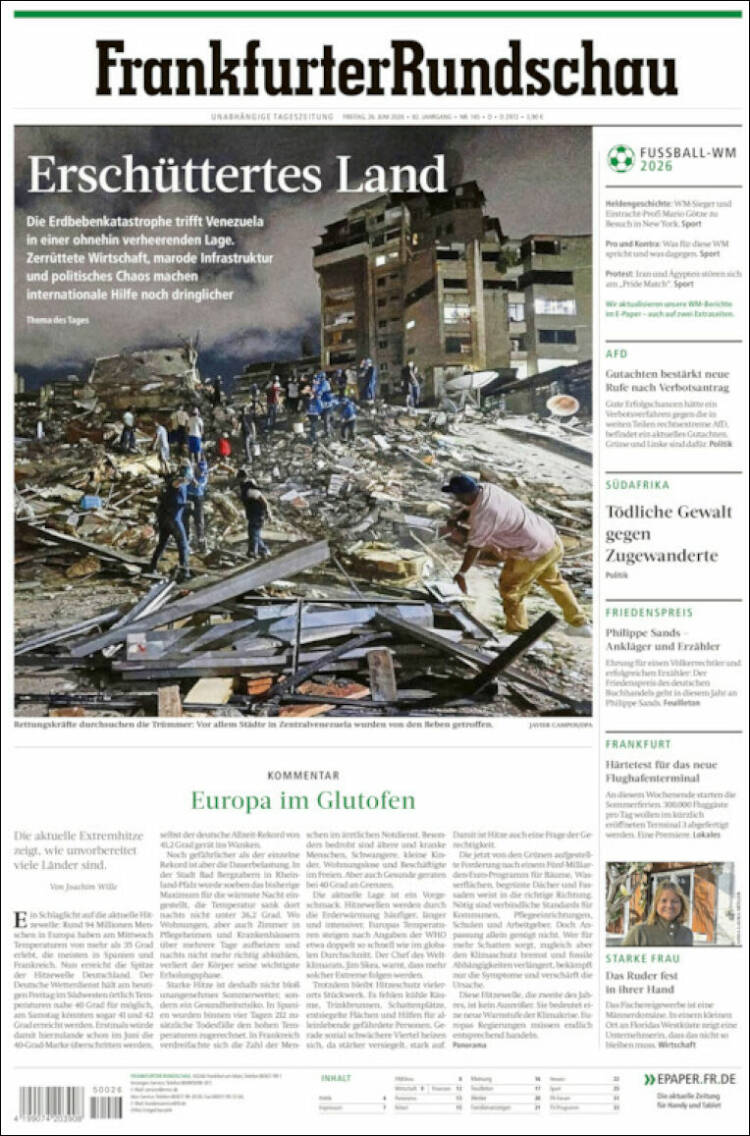 Portada de Frankfurter Rundschau (Alemania)
