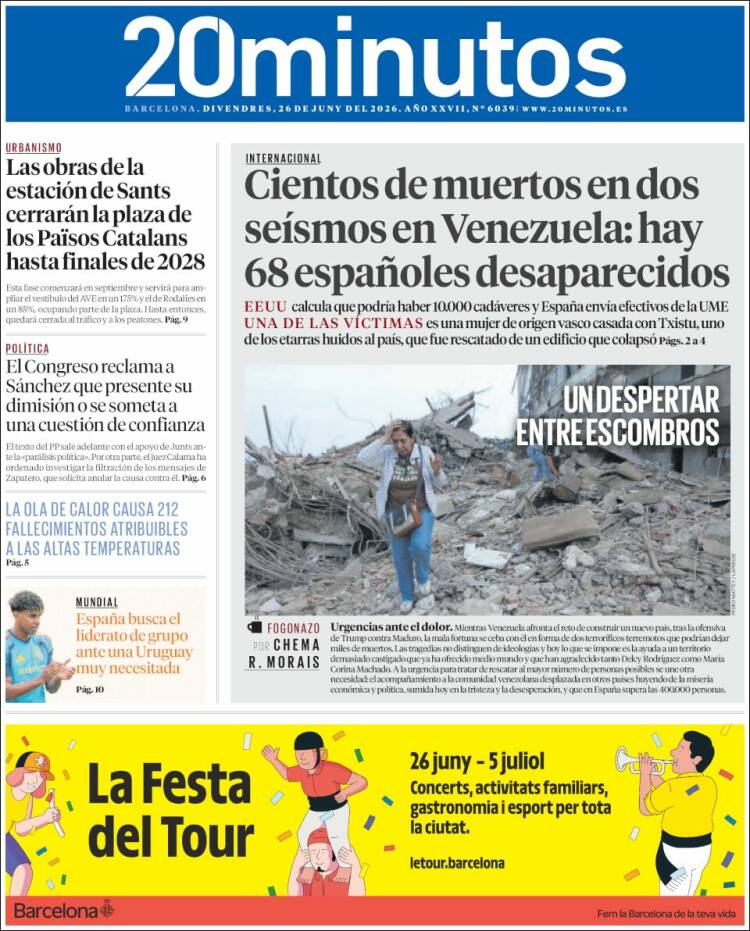 Portada de 20 Minutos - Barcelona (Espa&ntilde;a)