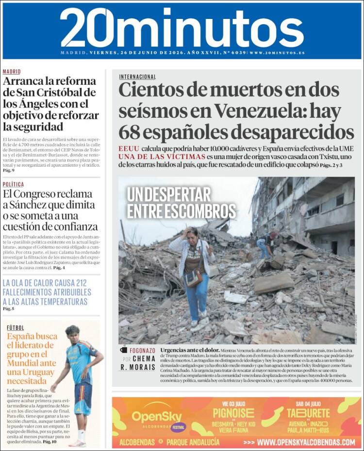 Portada de 20 Minutos - Madrid (Espa&ntilde;a)