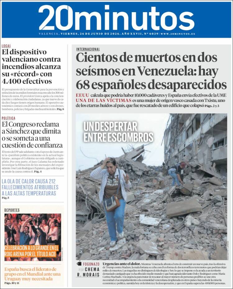 Portada de 20 Minutos - Valencia (Espa&ntilde;a)