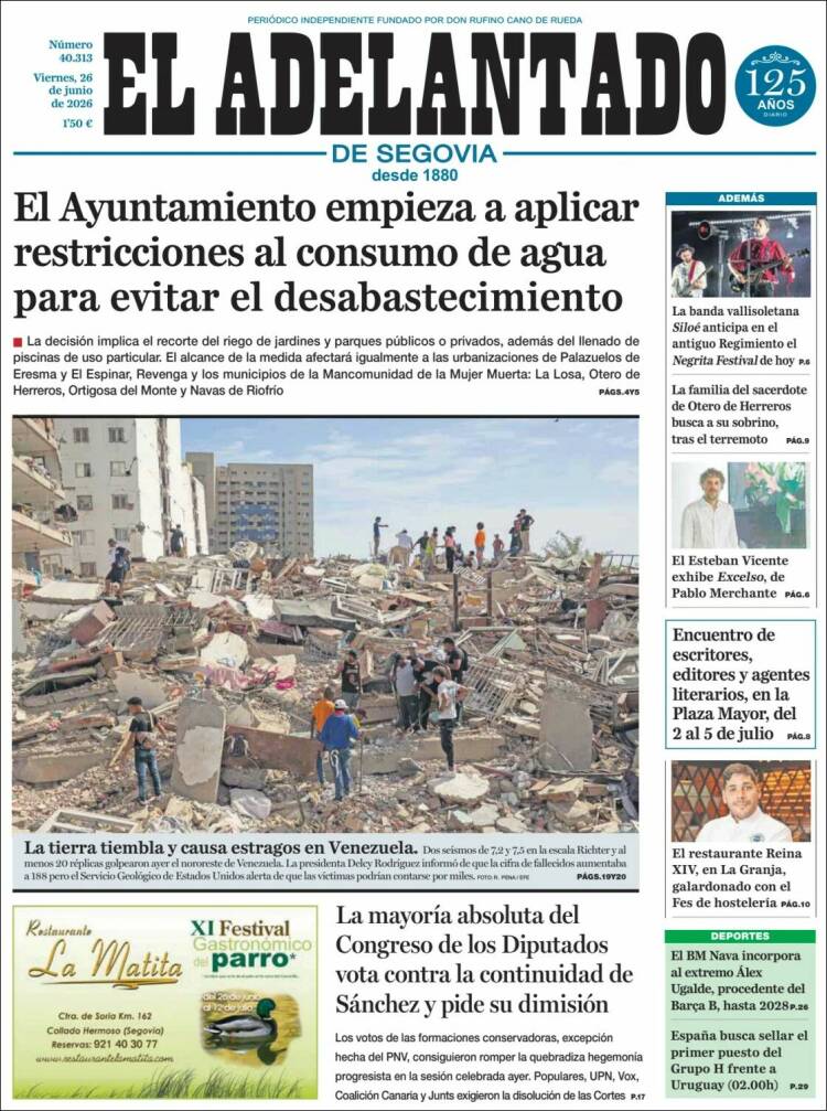 Portada de El Adelantado de Segovia (Espa&ntilde;a)