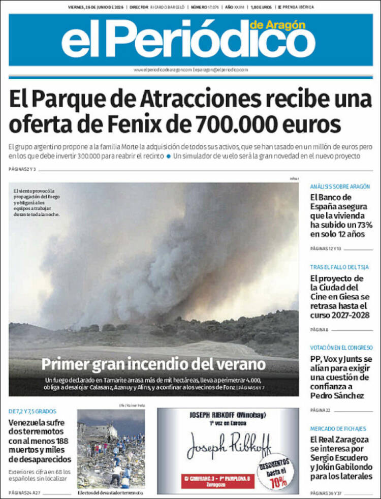 Portada de El Periódico de Aragón (Espa&ntilde;a)