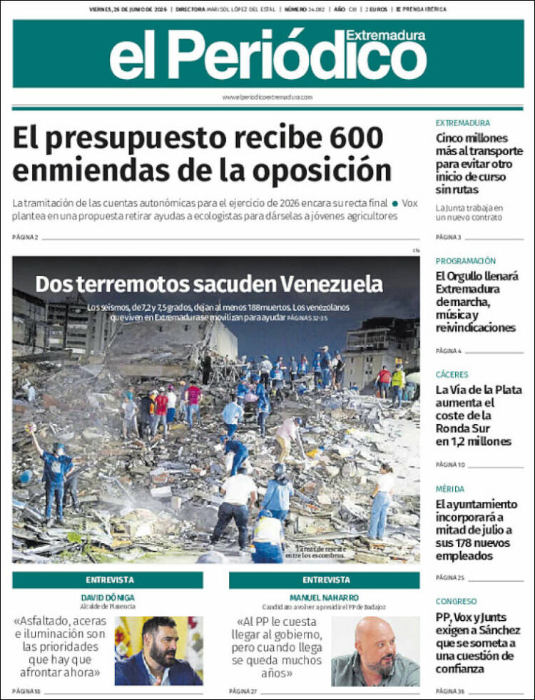 Portada de El Periódico de Extremadura (Espa&ntilde;a)