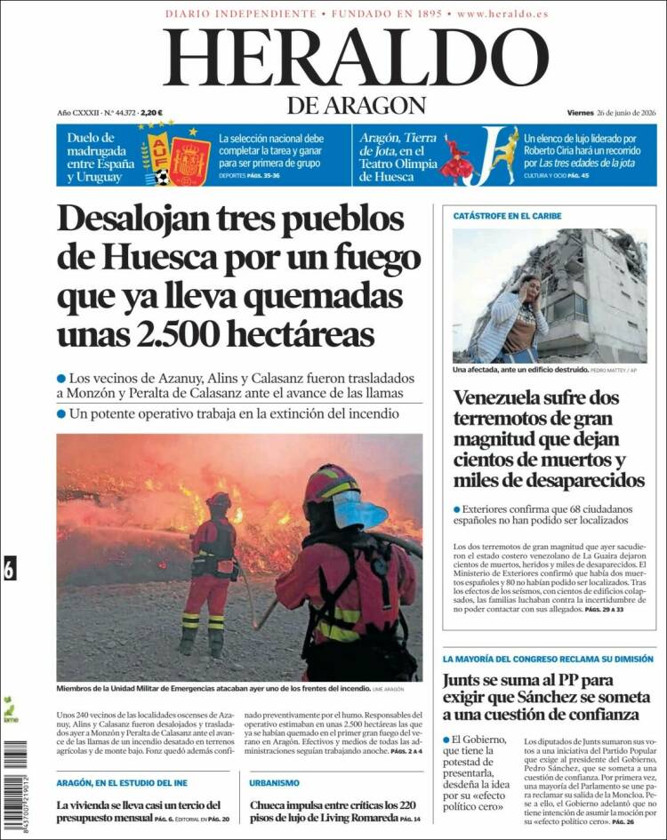 Portada de Heraldo de Aragón (Espa&ntilde;a)