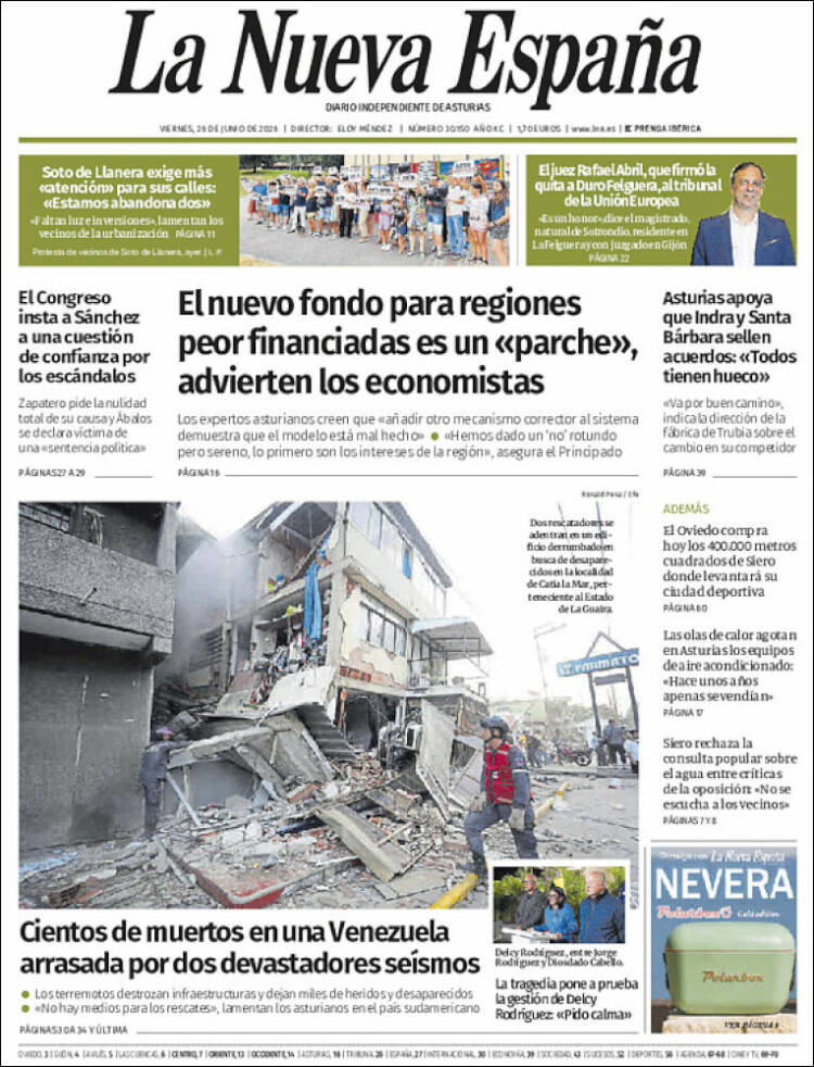 Portada de La Nueva España (Espa&ntilde;a)