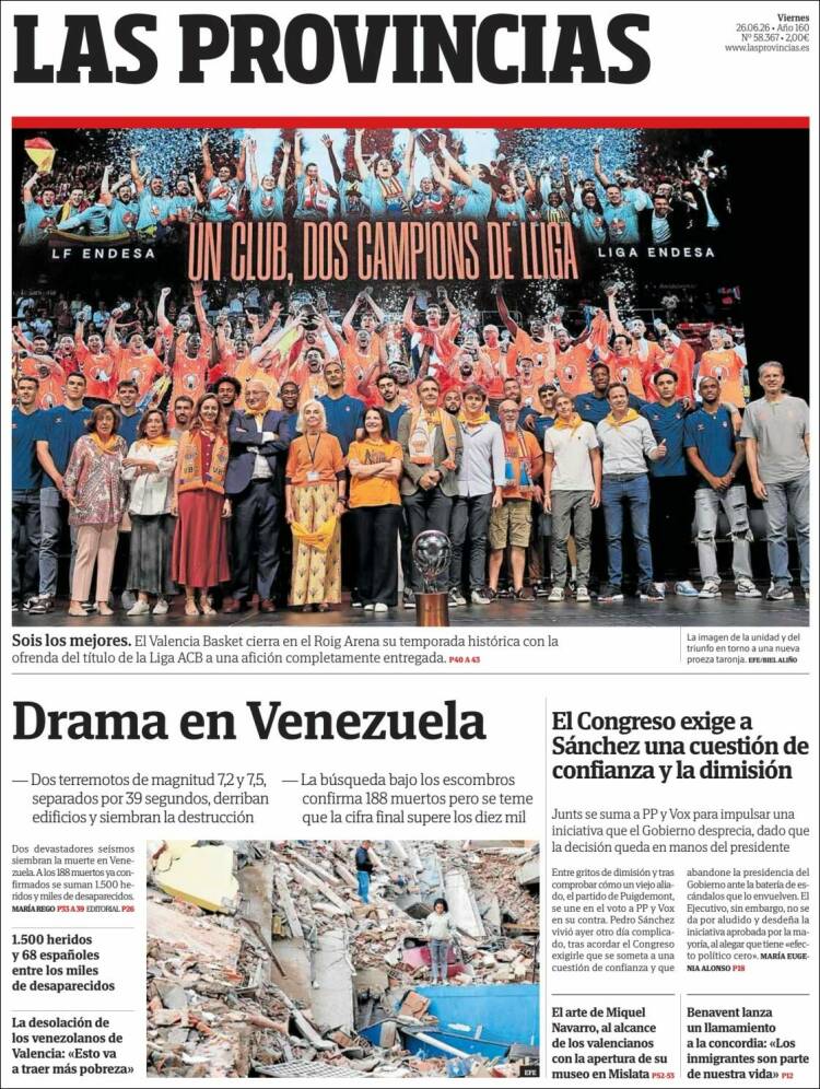 Portada de Las Provincias (Espa&ntilde;a)