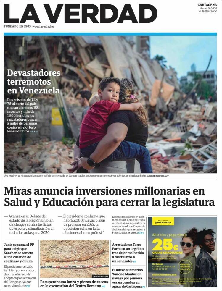 Portada de La Verdad de Cartagena (Espa&ntilde;a)