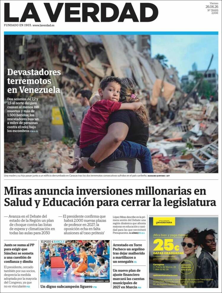 Portada de La Verdad de Murcia (Espa&ntilde;a)