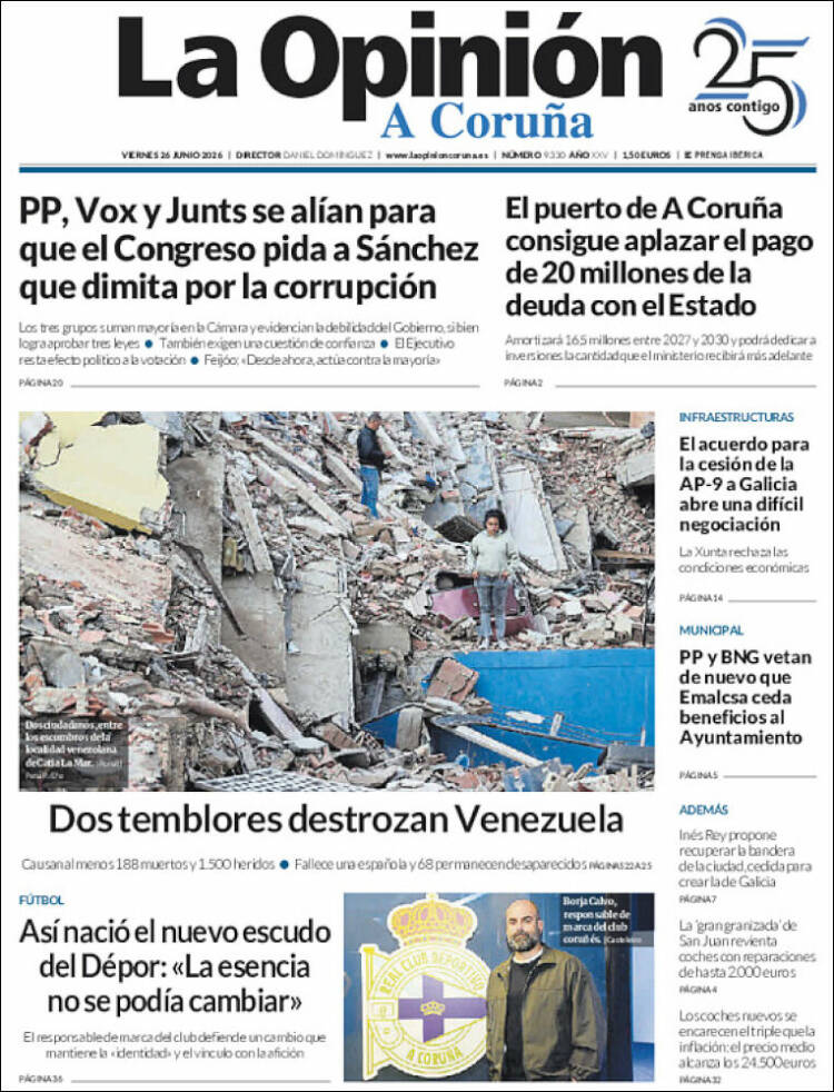 Portada de La Opinión de A Coruña (Espa&ntilde;a)