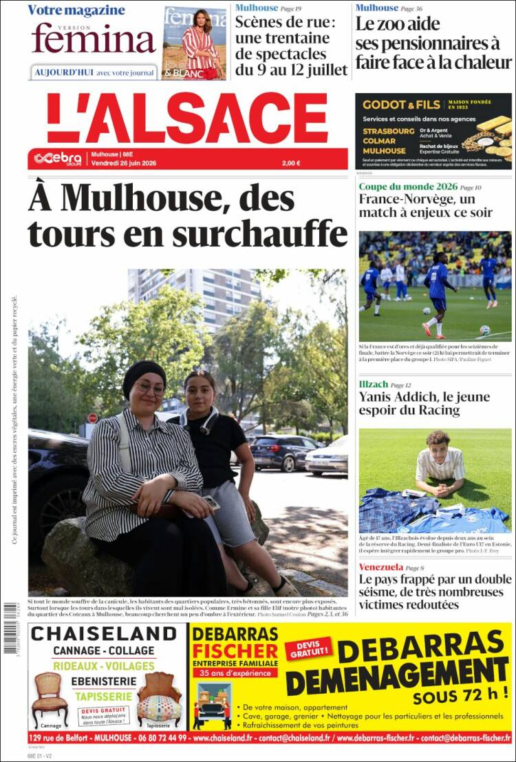 Portada de Journal L'Alsace (Francia)