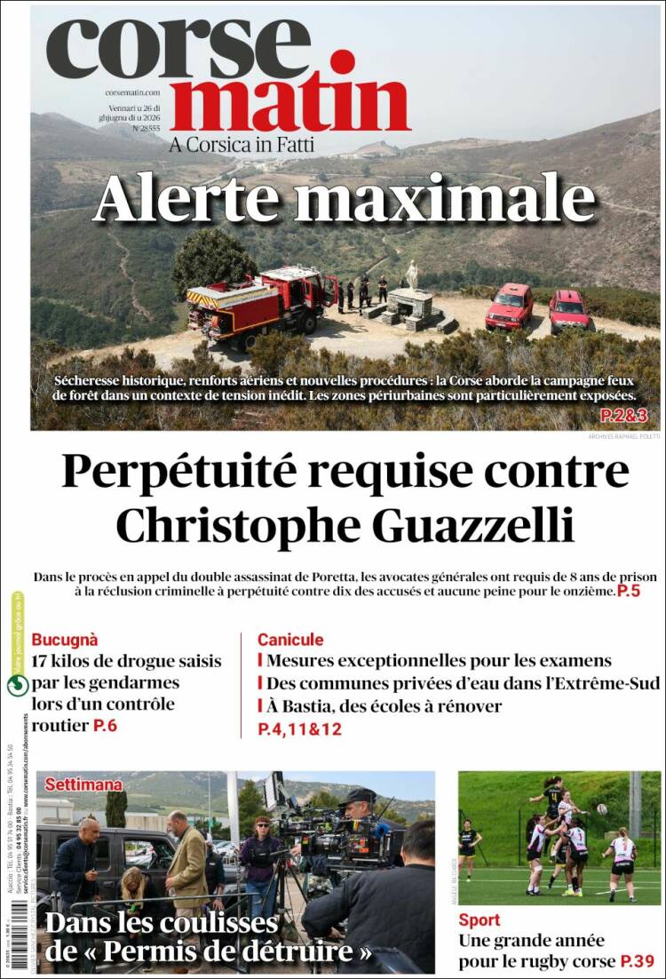 Portada de Corse-Matin (Francia)