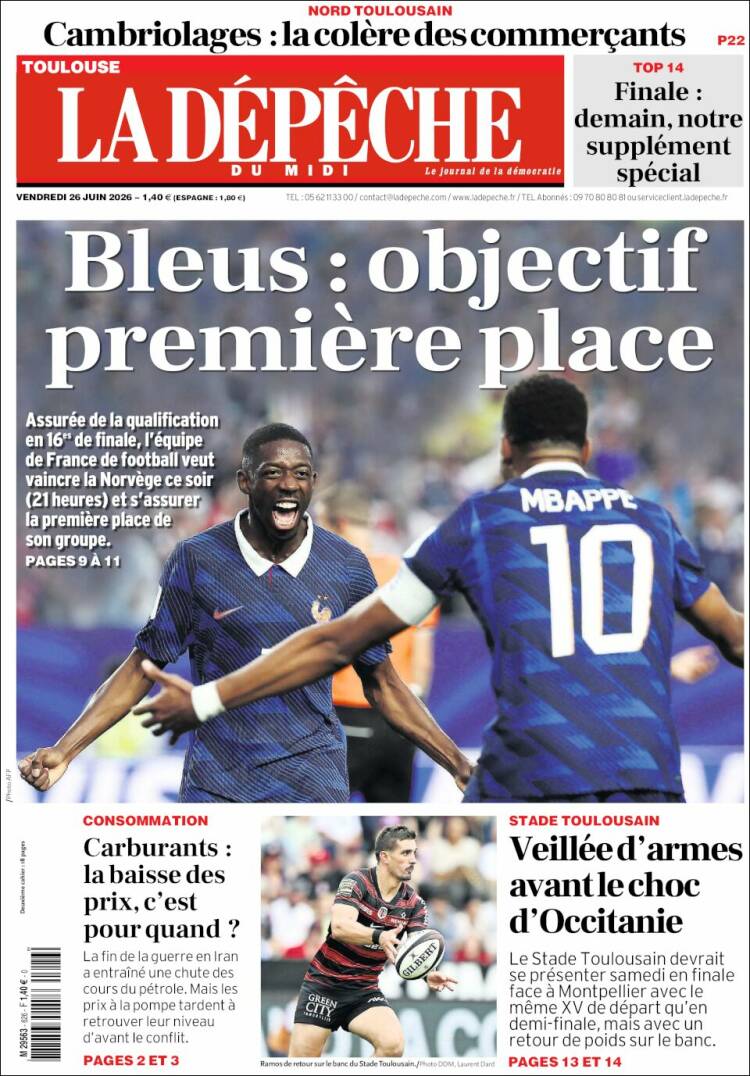 Portada de La Dépêche du Midi (Francia)