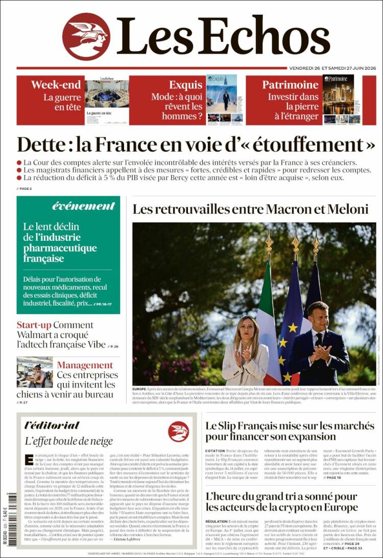 Portada de Les Echos (Francia)