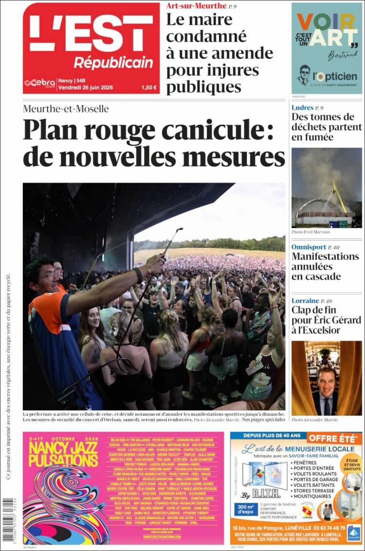Portada de L'Est Republicain (Francia)
