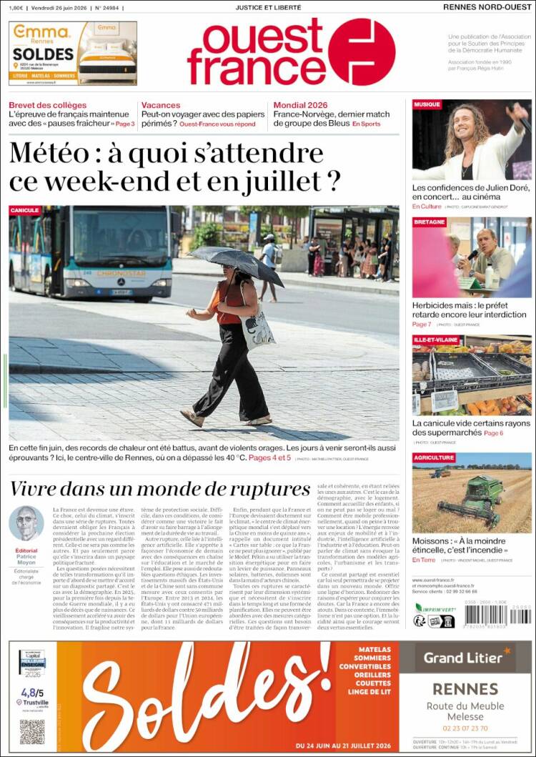 Portada de Ouest France (Francia)