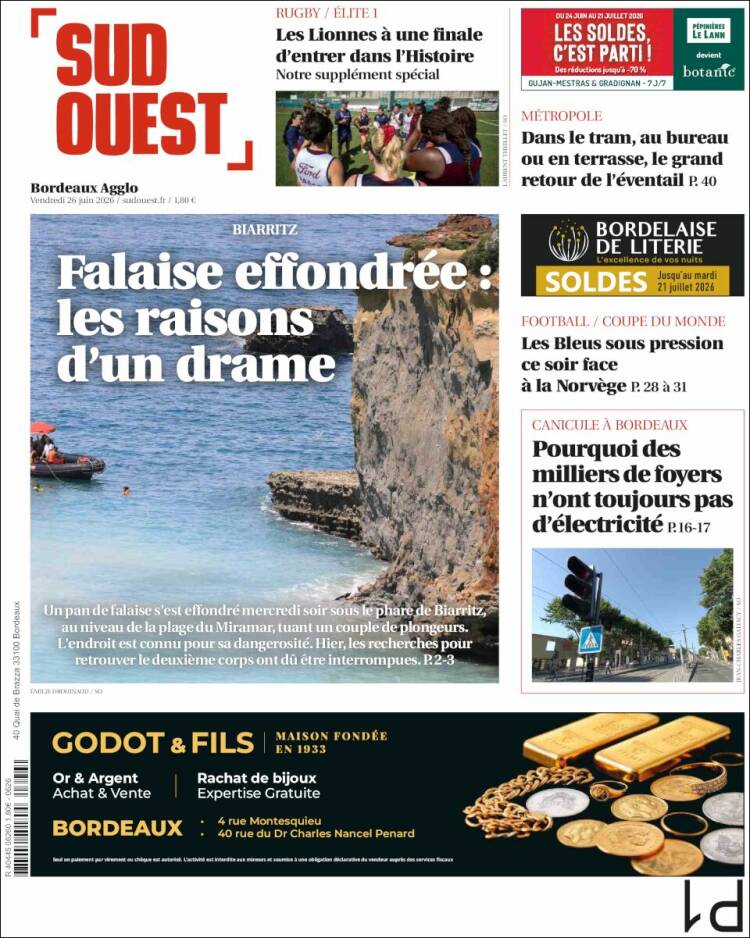 Portada de Sud Ouest (Francia)