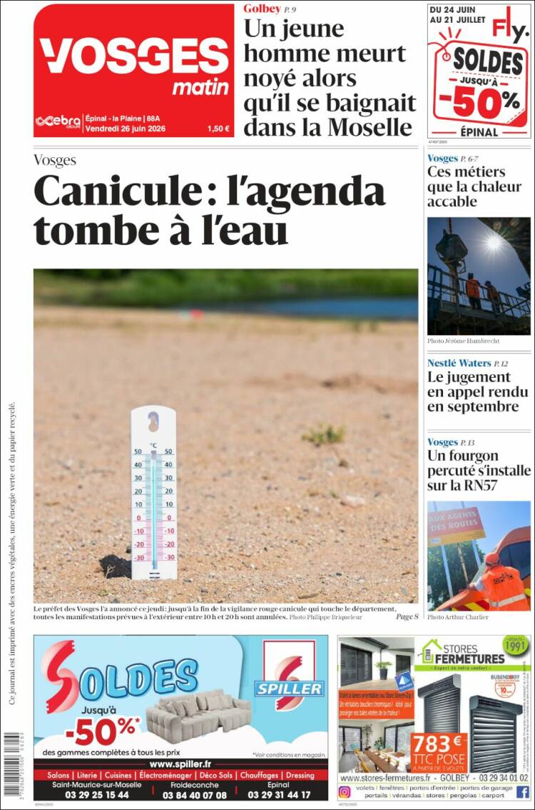Portada de Vosges Matin (Francia)