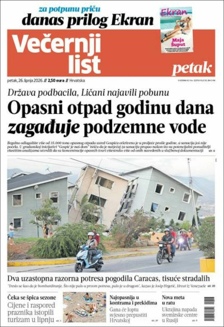 Portada de Večernji (Croacia)