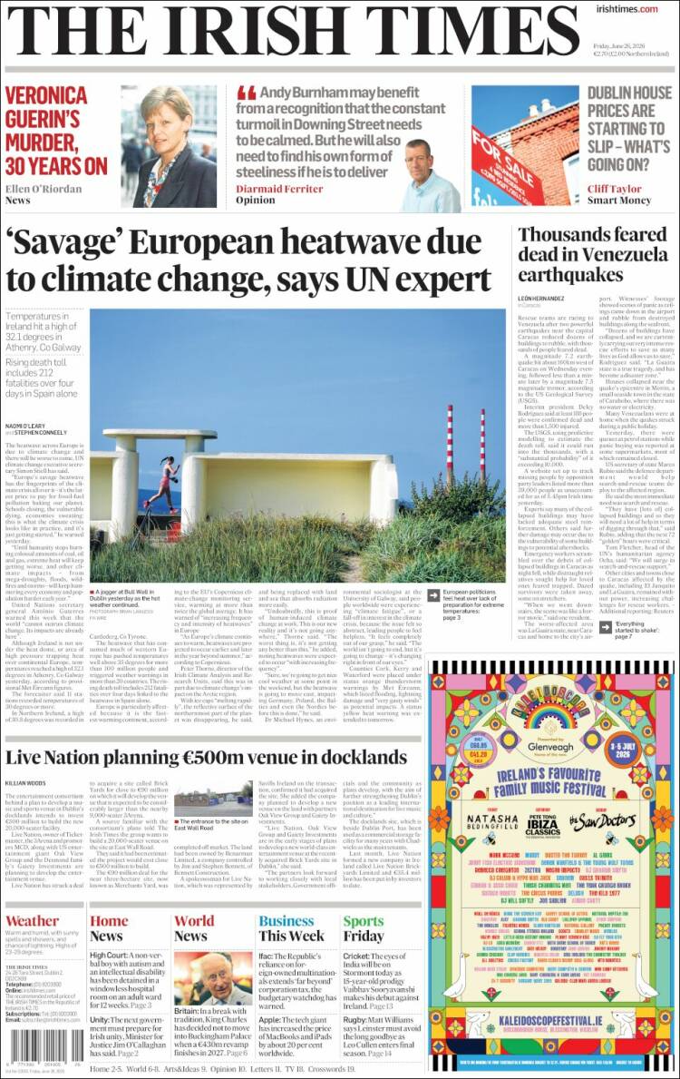 Portada de Irish Times (Irlanda)