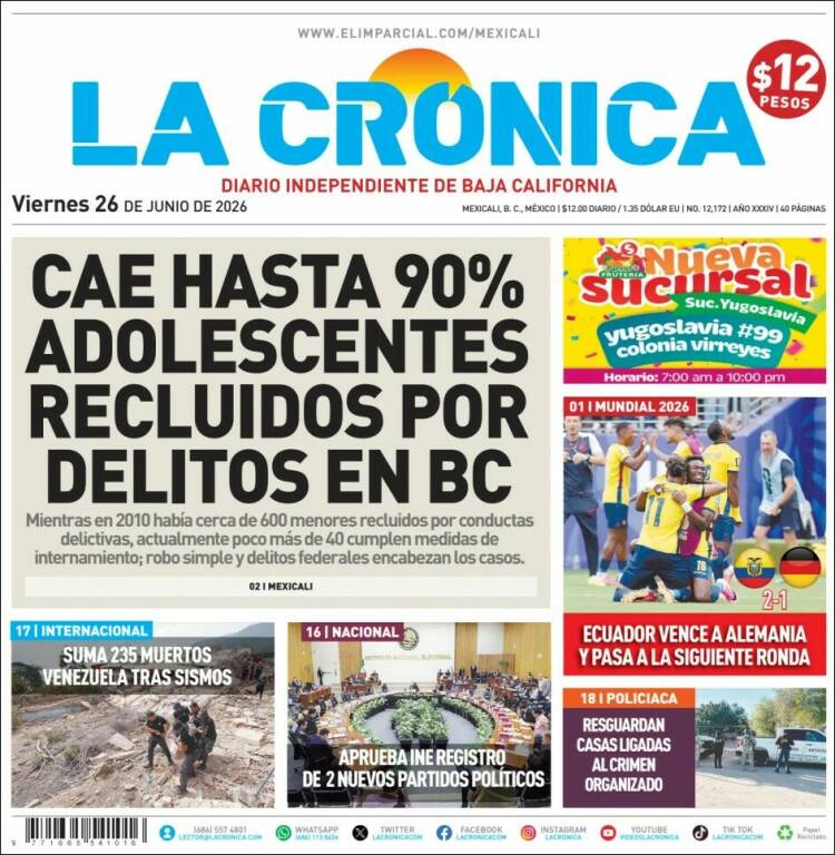 Portada de La Crónica de Baja California (M&eacute;xico)