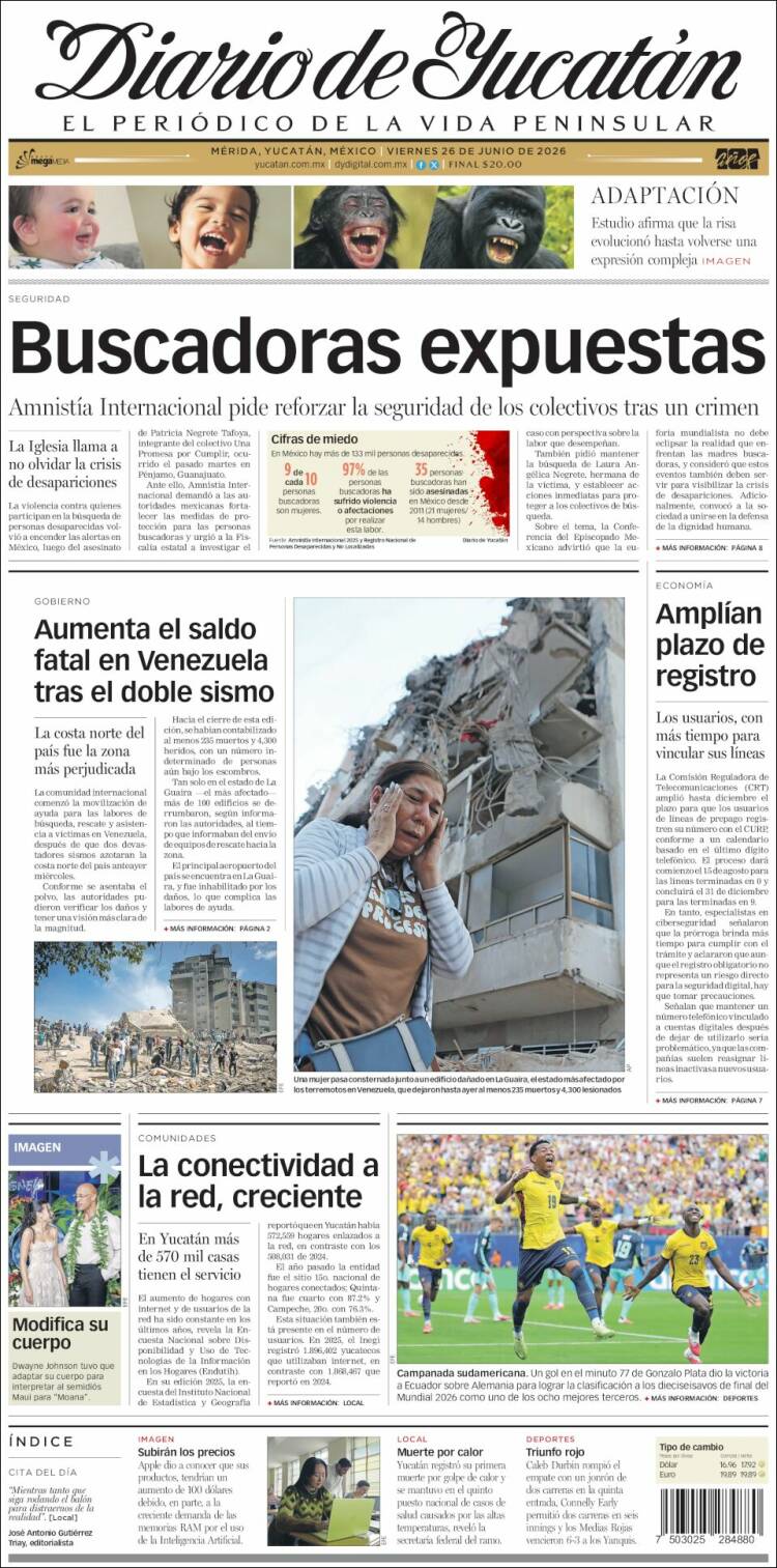 Portada de Diario de Yucatán (M&eacute;xico)