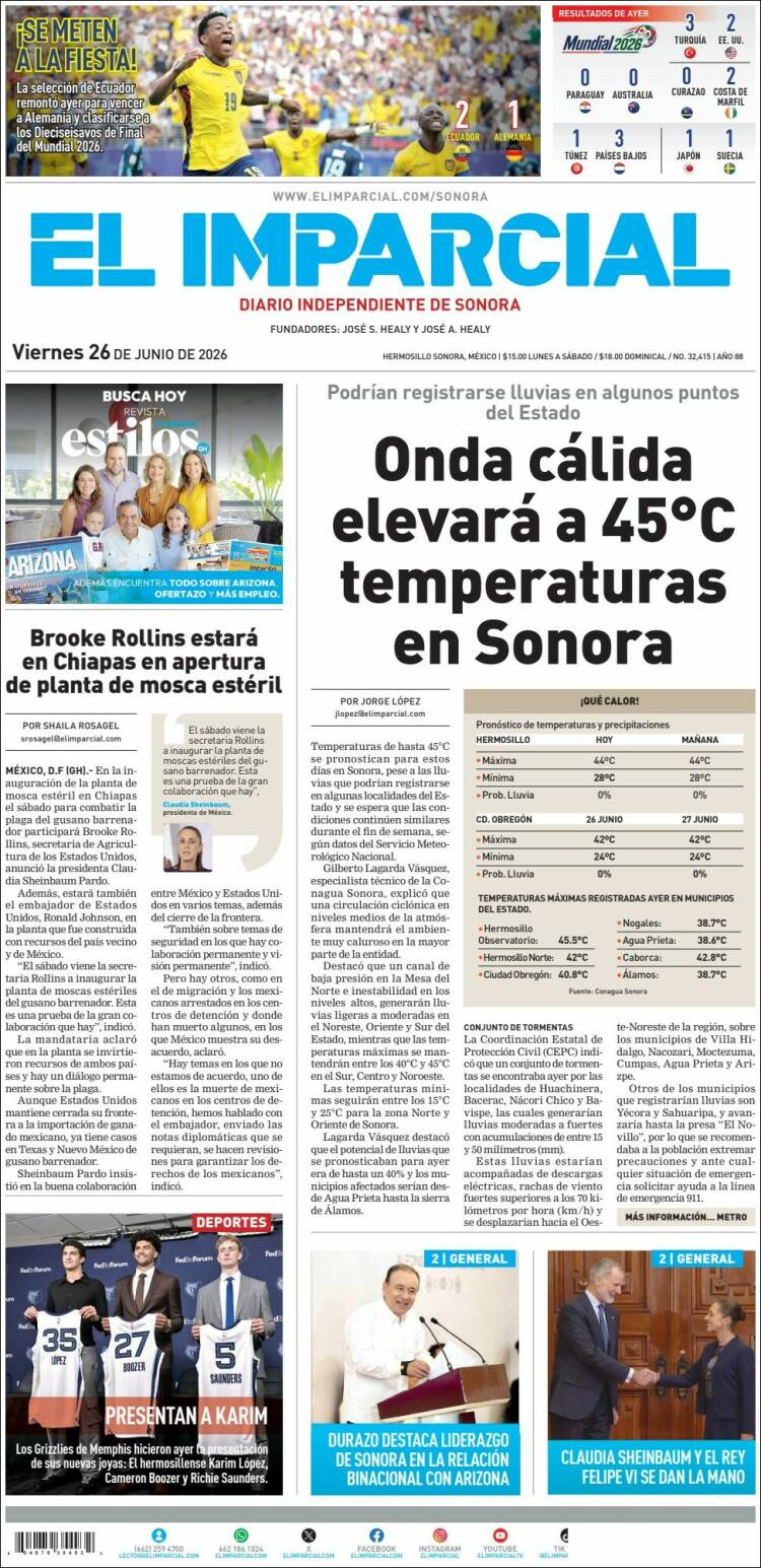 Portada de El Imparcial (M&eacute;xico)