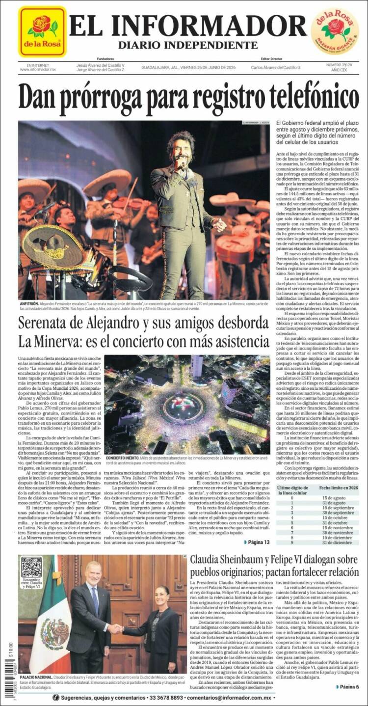 Portada de El Informador (M&eacute;xico)