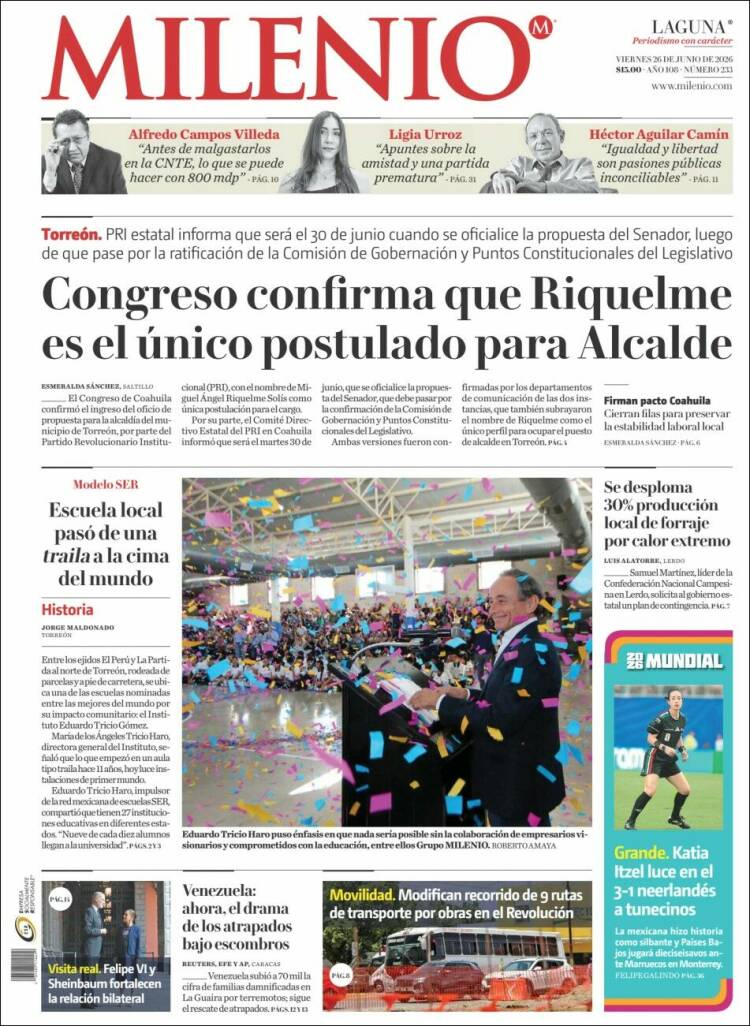 Portada de Milenio - Laguna (M&eacute;xico)